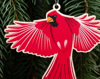 Bird Christmas Ornament - Northern Cardinal Holiday Decoration for Tree