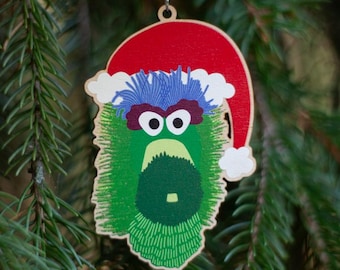 Philadelphia Christmas ornament, Phillie Phanatic holiday ornament, phanatic tree ornament, wooden philadelphia christmas ornament