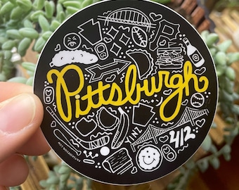 Pittsburgh sticker, Pittsburgh icons vinyl sticker, Pittsburgh Pennsylvania souvenir