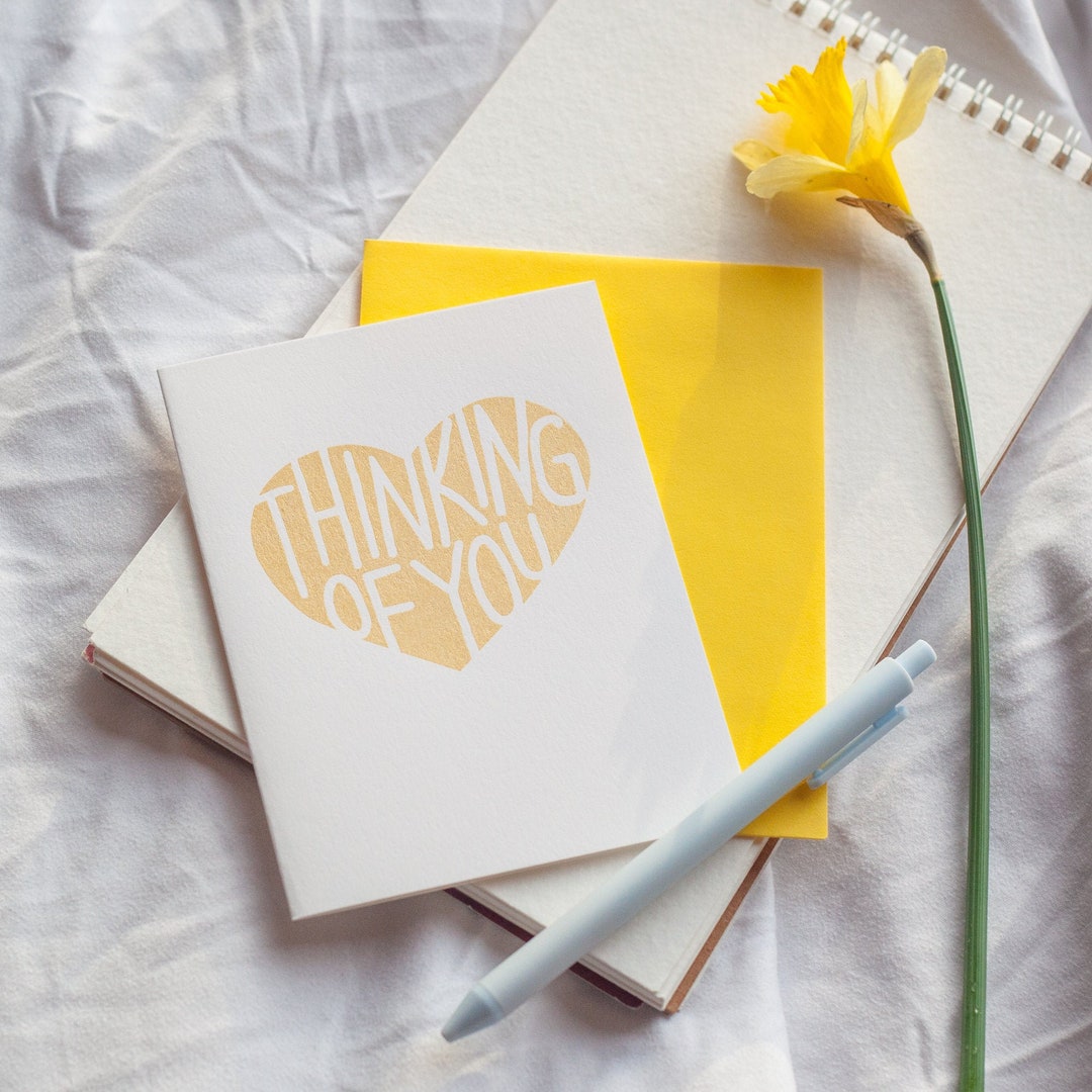 Thinking of You Card, Gold Heart Sympathy Greeting Card, Blank Card for ...