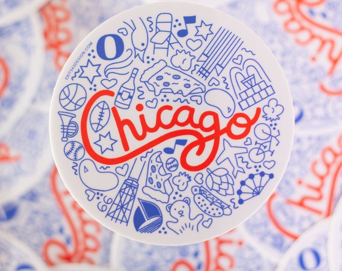 Chicago sticker, Chicago icons vinyl sticker, The Windy City sticker, Chicago souvenir, Chicago art