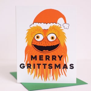 Gritty mascot, Flyers fan, funny Philly Christmas card, Merry Grittsmas