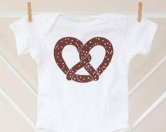 Pretzel Graphic Baby Bodysuit, Philly Inspired baby shower gift, new york pretzel, amish pretzel