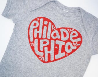 Philadelphia baby gift, baby onesie, Philly heart baby shirt, philadelphia gift for new baby