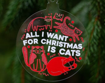 cat lover gift idea, cat christmas ornament, cat tree ornament, cat holiday decor, cat christmas decoration, funny christmas ornament