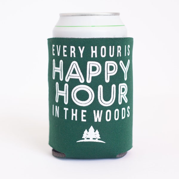 beer can coolie, happy hour in the woods, drink holder for camping, gift for hiker, camping gear, outdoor lover gift, get outside gift