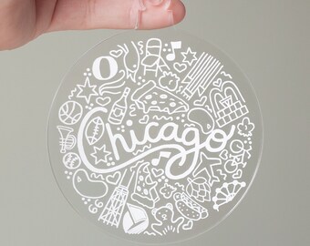 Chicago Christmas ornament, Chicago icons holiday ornament