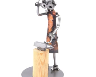 Nuts and bolts sculpture Blacksmith - Handmade metal ornament figurine collectible