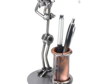 Nuts and bolts sculpture Golfer bag Golf Pen Holder - Handmade metal ornament figurine collectible