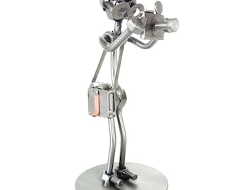Nuts and bolts sculpture Photographer 1 fig. - Handmade metal ornament figurine collectible