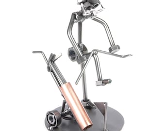 Nuts and bolts sculpture Golfer Breaking His Club Knee - Handmade metal ornament figurine collectible