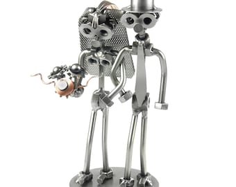 Nuts and bolts sculpture Marriage - Handmade metal ornament figurine collectible