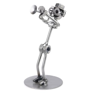 Nuts and bolts sculpture Trumpet Player - Handmade metal ornament figurine collectible