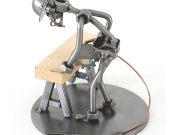 Nuts and bolts sculpture Do it yourself man Carpenter - Handmade metal ornament figurine collectible