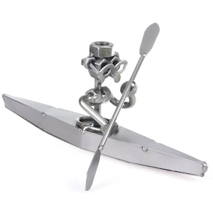 Nuts and bolts sculpture Kajak - Handmade metal ornament figurine collectible