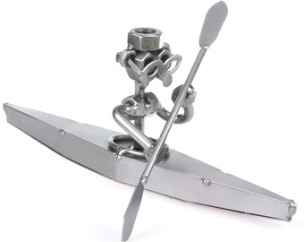 Nuts and bolts sculpture Kajak - Handmade metal ornament figurine collectible