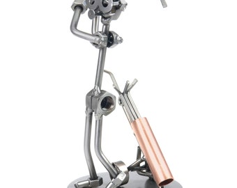 Nuts and bolts sculpture Golf Drive Golfer tee off - Handmade metal ornament figurine collectible