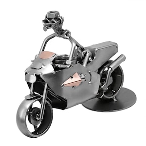 Nuts and bolts sculpture Racing Motorbike - Handmade metal ornament figurine collectible