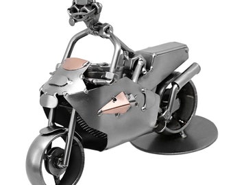 Nuts and bolts sculpture Racing Motorbike - Handmade metal ornament figurine collectible