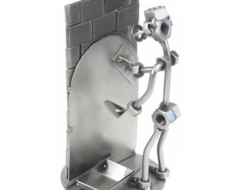 Mountaineer Sculpture - Handmade Nuts And Bolts Metal Figurine Made In Germany