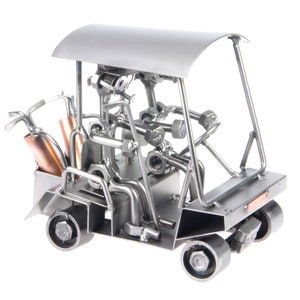 Schraubenmuttern Skulptur Golf Caddy Buggy Golfcart - Handgemachte Metallverzierung Figur Sammlerstück