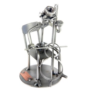 Nuts and bolts sculpture Cello Player - Handmade metal ornament figurine collectible