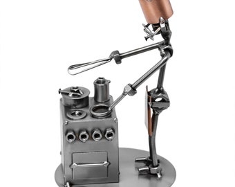 Nuts and bolts sculpture Cook - Handmade metal ornament figurine collectible