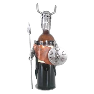 Schraubenmuttern Skulptur Wein Flaschenhalter Wikinger - Handgemachte Metall Ornament Figur Sammlerstück