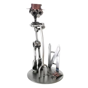Nuts and bolts sculpture Farmer - Handmade metal ornament figurine collectible