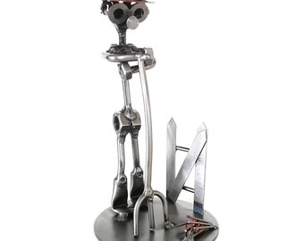 Nuts and bolts sculpture Farmer - Handmade metal ornament figurine collectible