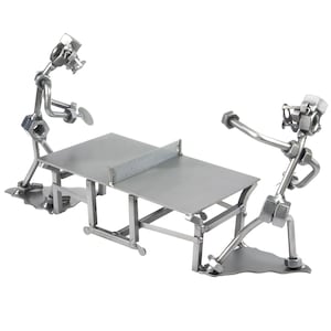 Escultura de tuercas y tornillos Tenis de mesa - Figura de adorno de metal coleccionable hecha a mano