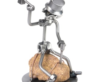 Nuts and bolts sculpture Stone Mason - Handmade metal ornament figurine collectible
