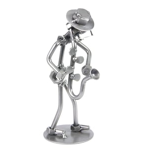 Nuts and bolts sculpture Saxophonist - Handmade metal ornament figurine collectible