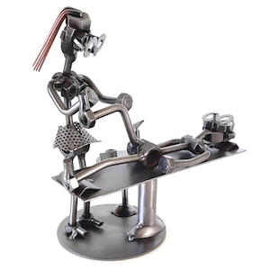 Nuts and bolts sculpture Physiotherapist Woman - Handmade metal ornament figurine collectible