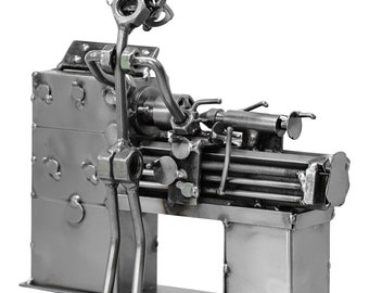 Nuts and bolts sculpture Lathe Operator - Handmade metal ornament figurine collectible