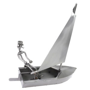 Nuts and bolts sculpture Sailor Sailing boat - Handmade metal ornament figurine collectible