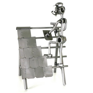Nuts and bolts sculpture Roofer - Handmade metal ornament figurine collectible