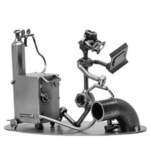 Nuts and bolts sculpture Welder - Handmade metal ornament figurine collectible