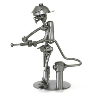 Nuts and bolts sculpture Fireman - Handmade metal ornament figurine collectible
