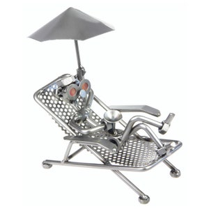 Nuts and bolts sculpture Deck Chair Vacacionist - Handmade metal ornament figurine collectible