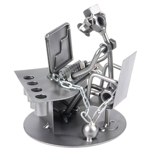Nuts and bolts sculpture Workaholic - Handmade metal ornament figurine collectible