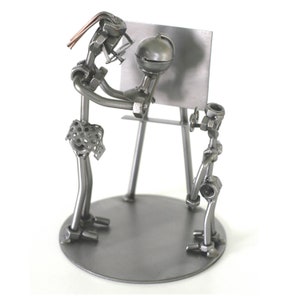 Nuts and bolts sculpture Lady Teacher - Handmade metal ornament figurine collectible