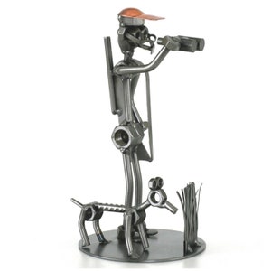 Schraubenmuttern Skulptur Jäger und Hund - Handgefertigte Metall Ornament Figur Sammlerstück