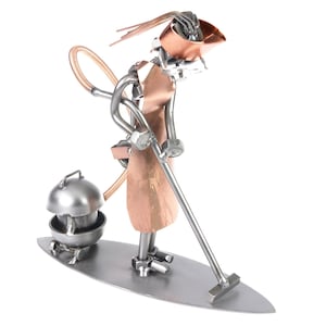 Nuts and bolts sculpture Cleaning Lady - Handmade metal ornament figurine collectible