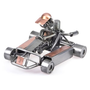 Nuts and bolts sculpture Go-Cart kart driver - Handmade metal ornament figurine collectible