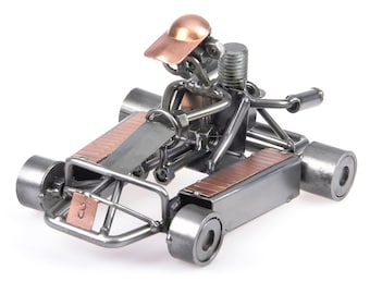 Nuts and bolts sculpture Go-Cart kart driver - Handmade metal ornament figurine collectible
