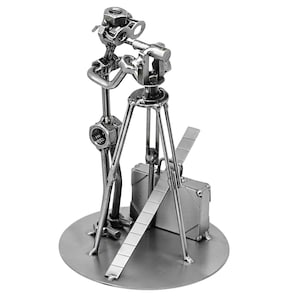 Nuts and bolts sculpture Land Surveyor - Handmade metal ornament figurine collectible