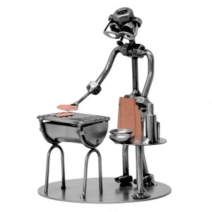 Nuts and bolts sculpture Barbecue Man - Handmade metal ornament figurine collectible