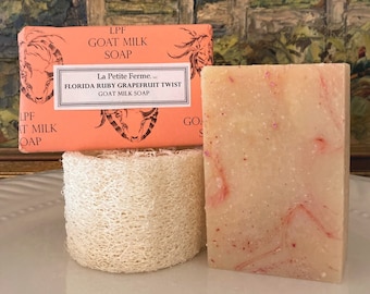 Florida Ruby Grapefruit Twist goat milk soap, natural handmade soap bar, essential oil soap, gift for her, shower or wedding favor
