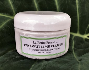 Coconut Lime Verbena foaming sugar scrub,  gift for her, exfoliating soap, beach lover, wedding shower, gift from Florida, personal care